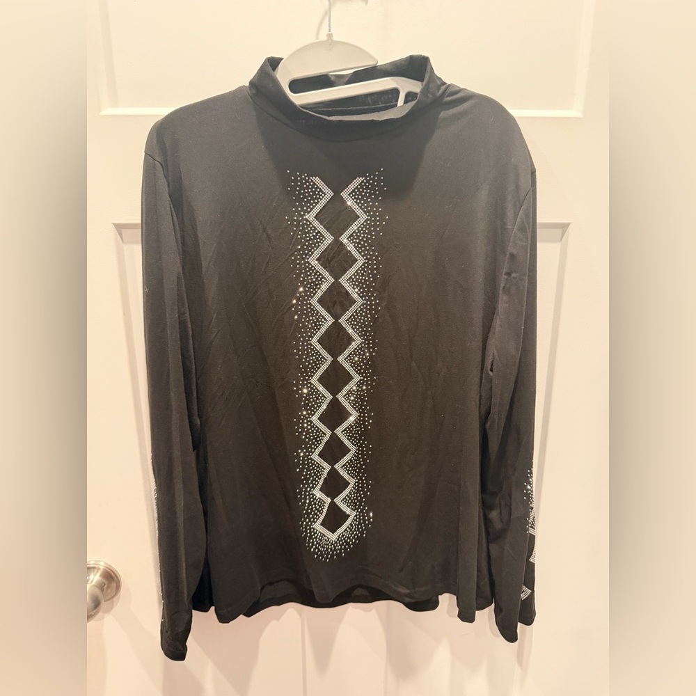 Denater Black Rhinestone Embellished Mock Neck Top 3XL Plus